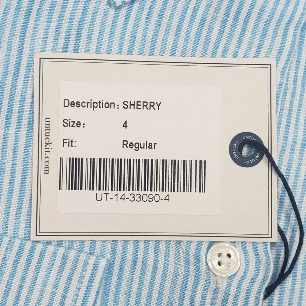 UNTUCKit Sherry Linen LS Shirt Womens Size 4 Light Turquoise Blue & White Stripe - Picture 5 of 15